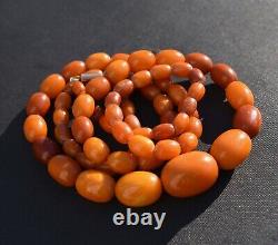 Antique Natural Butterscotch Baltic Egg Yolk Amber Necklace Oval Beads 29 14K