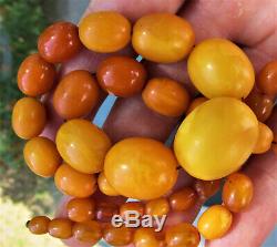 Antique Natural Butterscotch Egg Yolk Baltic Amber Beads Necklace