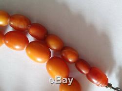 Antique Natural Butterscotch Egg Yolk Baltic Amber Beads Necklace 18 in / 45 cm