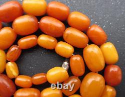 Antique Natural Butterscotch Egg Yolk Baltic Amber Beads Necklace 23.4g