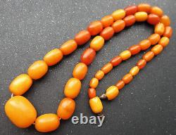 Antique Natural Butterscotch Egg Yolk Baltic Amber Beads Necklace 23.4g