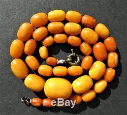 Antique Natural Butterscotch Egg Yolk Baltic Amber Beads Necklace 23.9Gr