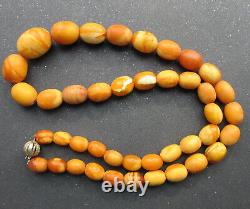 Antique Natural Butterscotch Egg Yolk Baltic Amber Beads Necklace 31g