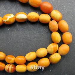 Antique Natural Butterscotch Egg Yolk Baltic Amber Beads Necklace 31g