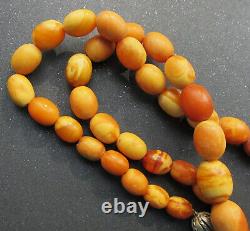 Antique Natural Butterscotch Egg Yolk Baltic Amber Beads Necklace 31g