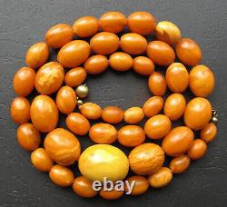 Antique Natural Butterscotch Egg Yolk Baltic Amber Beads Necklace 33.5g