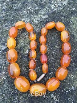 Antique Natural Butterscotch Egg Yolk Baltic Amber Beads Necklace 40 Grams 42cm