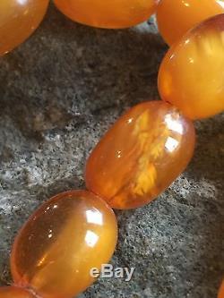 Antique Natural Butterscotch Egg Yolk Baltic Amber Beads Necklace 40 Grams 42cm