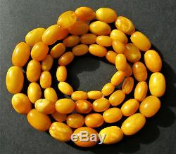 Antique Natural Butterscotch Egg Yolk Baltic Amber Beads Necklace 42g
