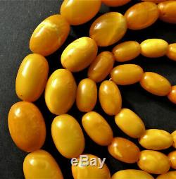 Antique Natural Butterscotch Egg Yolk Baltic Amber Beads Necklace 42g