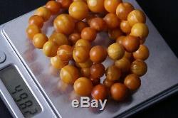 Antique Natural Butterscotch Egg Yolk Baltic Amber Beads Necklace 49.82 gr