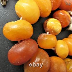 Antique Natural Butterscotch Egg Yolk Baltic Amber Beads Necklace 50g