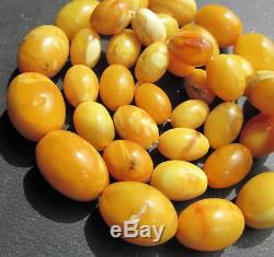 Antique Natural Butterscotch Egg Yolk Baltic Amber Beads Necklace 51.2Gr
