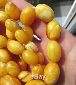 Antique Natural Butterscotch Egg Yolk Baltic Amber Beads Necklace 51.2Gr