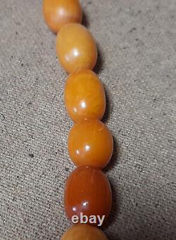 Antique Natural Butterscotch Egg Yolk Baltic Amber Beads Necklace 52.5g