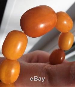 Antique Natural Butterscotch Egg Yolk Baltic Amber Beads Necklace 58Gr