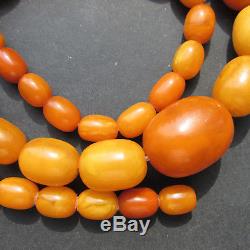 Antique Natural Butterscotch Egg Yolk Baltic Amber Beads Necklace 58Gr