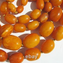 Antique Natural Butterscotch Egg Yolk Baltic Amber Beads Necklace 63.4g