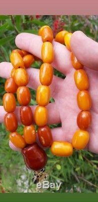 Antique Natural Butterscotch Egg Yolk Baltic Amber Beads Necklace 64.6 Grams