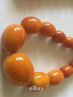 Antique Natural Butterscotch Egg Yolk Baltic Amber Beads Necklace 68Grams