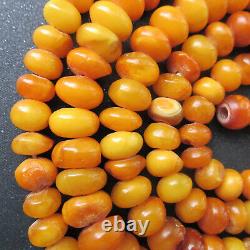 Antique Natural Butterscotch Egg Yolk Baltic Amber Beads Necklace 71.5g