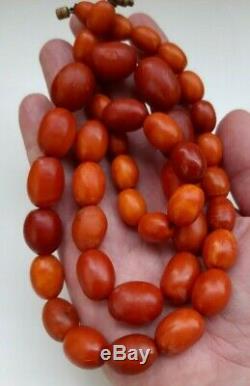 Antique Natural Butterscotch Egg Yolk Baltic Amber Beads Necklace 78.8 Grams