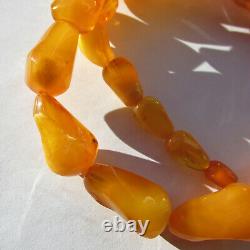 Antique Natural Butterscotch Egg Yolk Baltic Amber Beads Necklace 79.3g