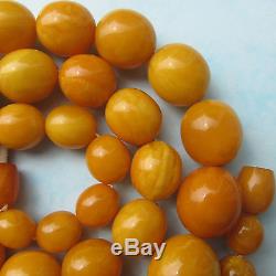 Antique Natural Butterscotch Egg Yolk Baltic Amber Beads Necklace 85Gr