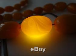 Antique Natural Butterscotch Egg Yolk Baltic Amber Olives Beads Necklace 74 gr