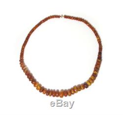 Antique Natural Butterscotch Egg Yolk Baltic Amber Round Beads Necklace 121.7g
