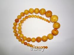 Antique Natural Butterscotch Egg Yolk Baltic Amber Round Beads Necklace 266 Gr