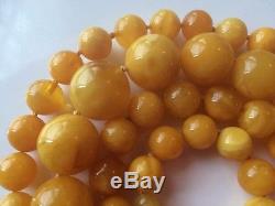 Antique Natural Butterscotch Egg Yolk Baltic Amber Round Beads Necklace 60 Gr