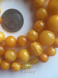 Antique Natural Butterscotch Egg Yolk Baltic Amber Round Beads Necklace 60 Gr