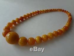 Antique Natural Butterscotch Egg Yolk Baltic Amber Round Beads Necklace 97.4 g