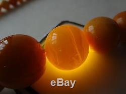 Antique Natural Butterscotch Egg Yolk Baltic Amber Round Beads Necklace 97 Gr