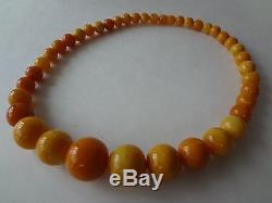 Antique Natural Butterscotch Egg Yolk Baltic Amber Round Beads Necklace 97 Gr