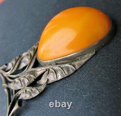 Antique Natural Butterscotch Egg Yolk Baltic Amber Silver 925 Necklace 25g