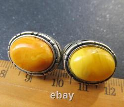 Antique Natural Butterscotch Egg Yolk Baltic Amber Silver Earrings 9.6g