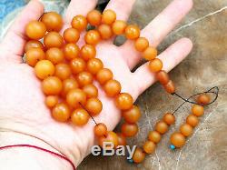 Antique Natural Butterscotch Yolk Baltic Amber Bead Rosary 1920 Large 62 gr Rare