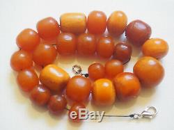Antique Natural Butterscotch Yolk Baltic Amber Beads Necklace 1950 Press 52 gr