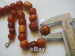 Antique Natural Butterscotch Yolk Baltic Amber Beads Necklace 1950 Press 52 gr