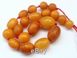 Antique Natural Butterscotch Yolk Baltic Amber Beads Necklace 19th Century 20 gr