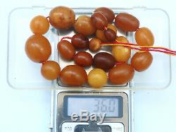 Antique Natural Butterscotch Yolk Baltic Amber Beads Necklace 19th Century 36 gr