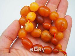 Antique Natural Butterscotch Yolk Baltic Amber Beads Necklace 19th Century 36 gr