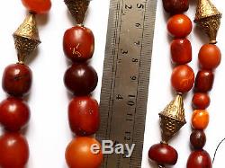 Antique Natural Butterscotch Yolk Baltic Amber Beads Necklace 19th Century 83 gr