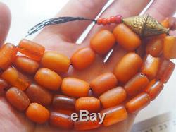 Antique Natural Butterscotch Yolk Baltic Amber Beads Rosary 1800 Tibetan 33 gr