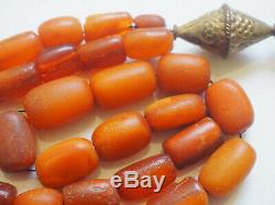 Antique Natural Butterscotch Yolk Baltic Amber Beads Rosary 1800 Tibetan 33 gr