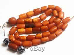 Antique Natural Butterscotch Yolk Baltic Amber Beads Rosary 1800 Tibetan 34 gr