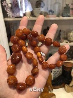 Antique Natural Egg Yolk Butterscotch Baltic Amber Beads Necklace