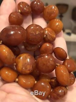 Antique Natural Egg Yolk Butterscotch Baltic Amber Beads Necklace